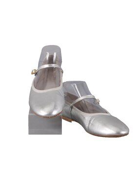 Mary Jane Celine Flats Sz 38 Silver Metallic Mary Jane Crinkled Leather